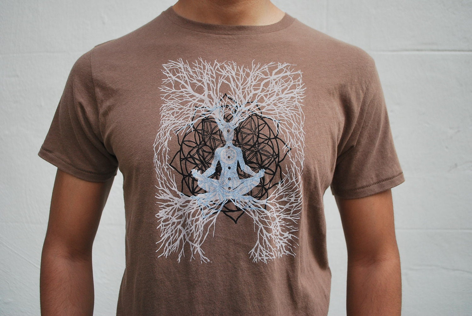 Sacred Geometry t-shirt - Flower of Life Meditation Shirt - Mens Medium Organic Cotton tee - Printed and Ready to Ship