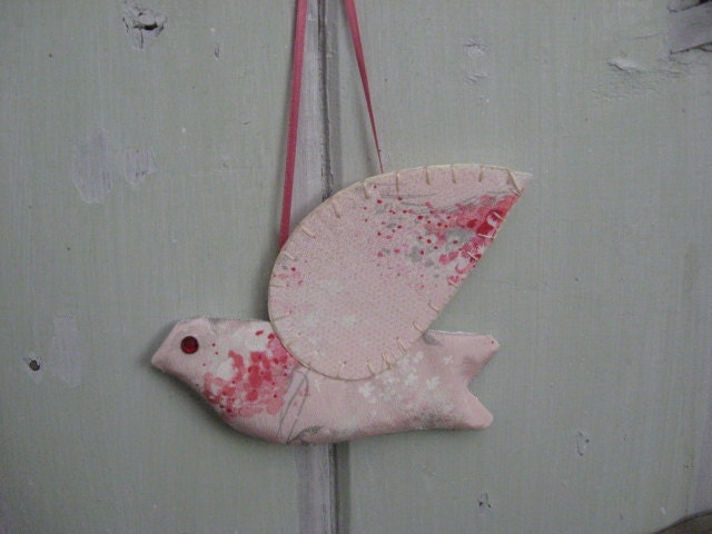 Cinnamon Scented Dove Sachet Pink and Gray Hanging Ornament  Home Decor