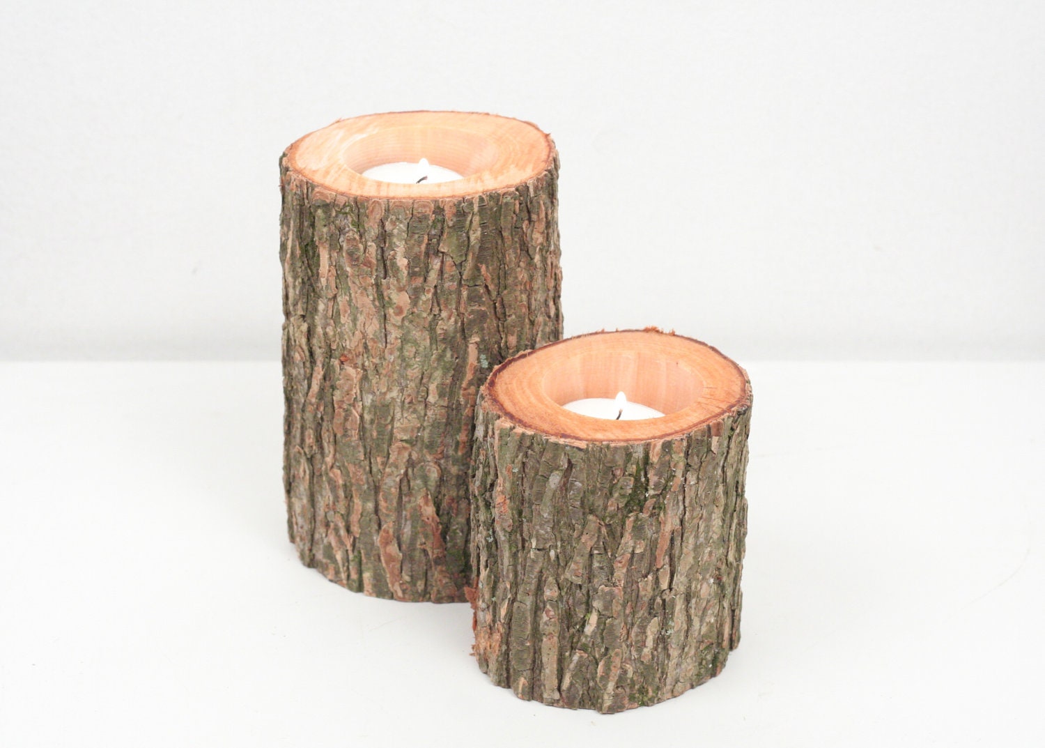 Candle Holder Pair- Rustic Tree Branch Natural Wood Tea Light Holders
