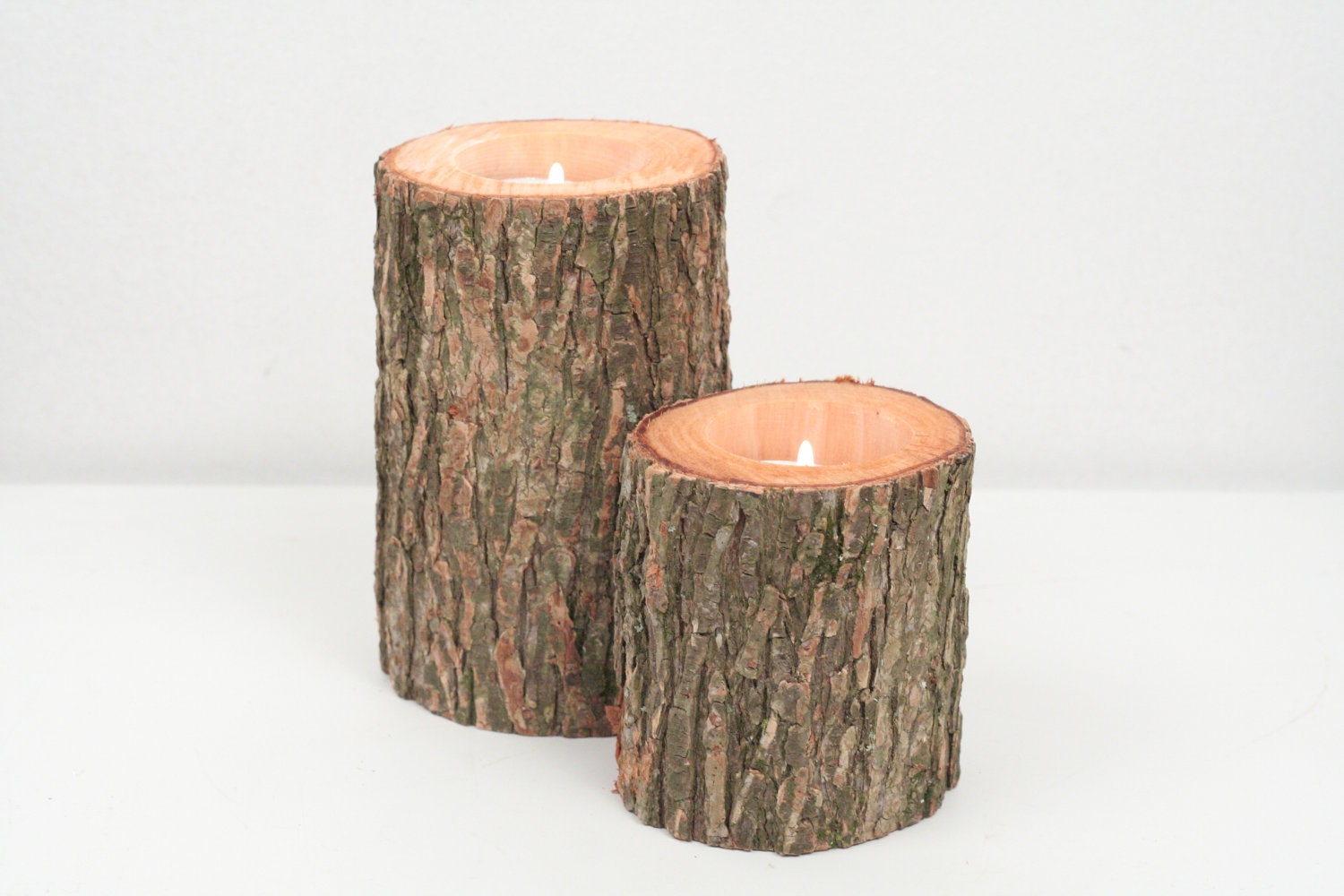 Candle Holder Pair- Rustic Tree Branch Natural Wood Tea Light Holders