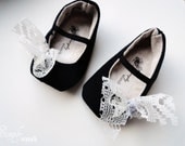Baby girl shoes--black baby shoe--ballet flats--spring baby girl--lace--infant through toddler size