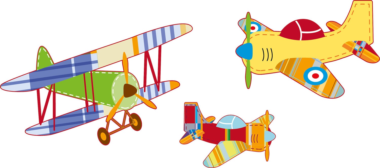 Kids childrens vinyl wall decal Vintage AirPlanes set of 3 Great for boy nursery
