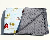 baby blanket minky puppy blue white grey cotton