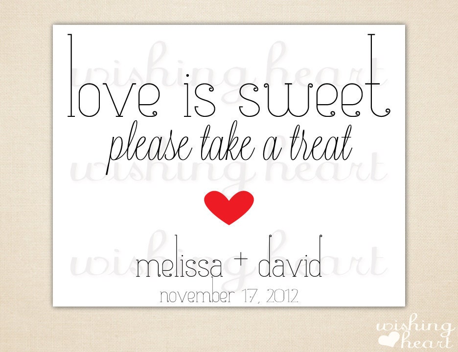 Love is Sweet, Please Take a Treat - Heart Candy Buffet Wedding Sign - PRINTABLE PDF Il_170x135