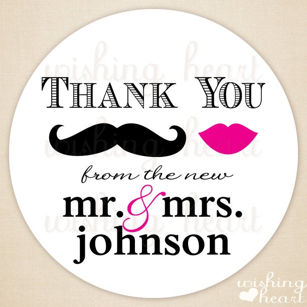 Thank You from the new Mr. and Mrs. Favor Stickers - Mustache & Lips - Candy Buffet - 1.5 or 2 Inch Stickers for Wedding or Bridal Shower Il_570xn