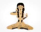 Tattooed Girl - Articulated Paper Doll by Dubrovskaya. Kraft paper, hand painted, MADE TO ORDER.