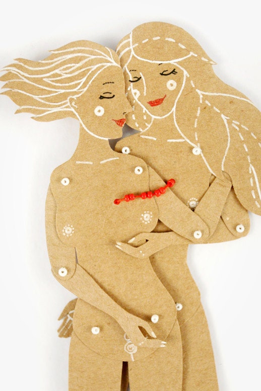 Girls couple - Articulated Paper Doll by Dubrovskaya. Kraft paper, hand painted, MADE TO ORDER.