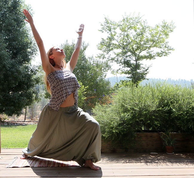 Last pair - Yoga Harem pants, Women's  Green Gray wide pants. Yoga clothes, Hippie fisherman pants, Pants for yoga, meditation