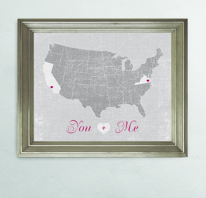 USA Map Love Themed Customized Art Print -  8x10