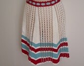 Vintage Apron hand crochet chevron white red blue handmade 40's-50's