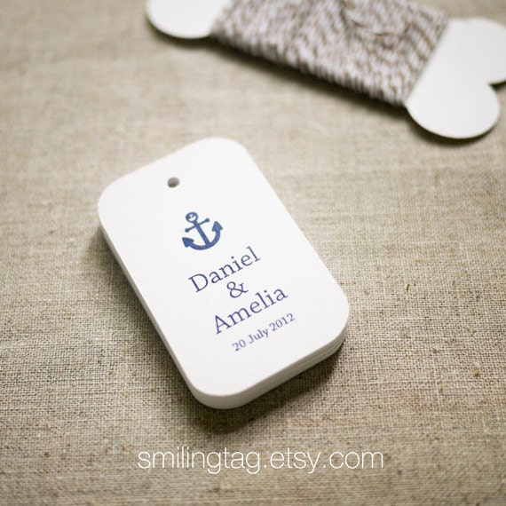 Nautical Theme in Navy Blue Personalized Medium Gift Tags - Favor Tags - Thank you - Wedding Gift Tags - Set of 24 (Item code: J310)