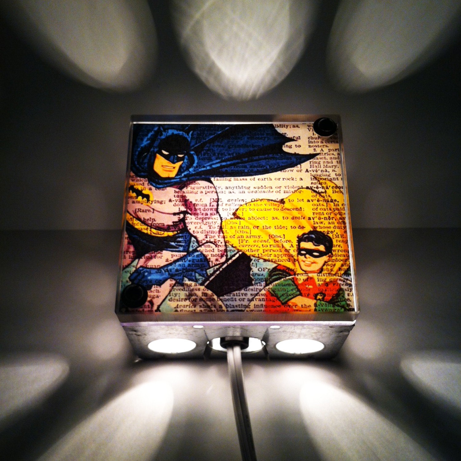 Batman And Robin Superhero  Repurposed Vintage Dictionary Print Light Box Night Lights