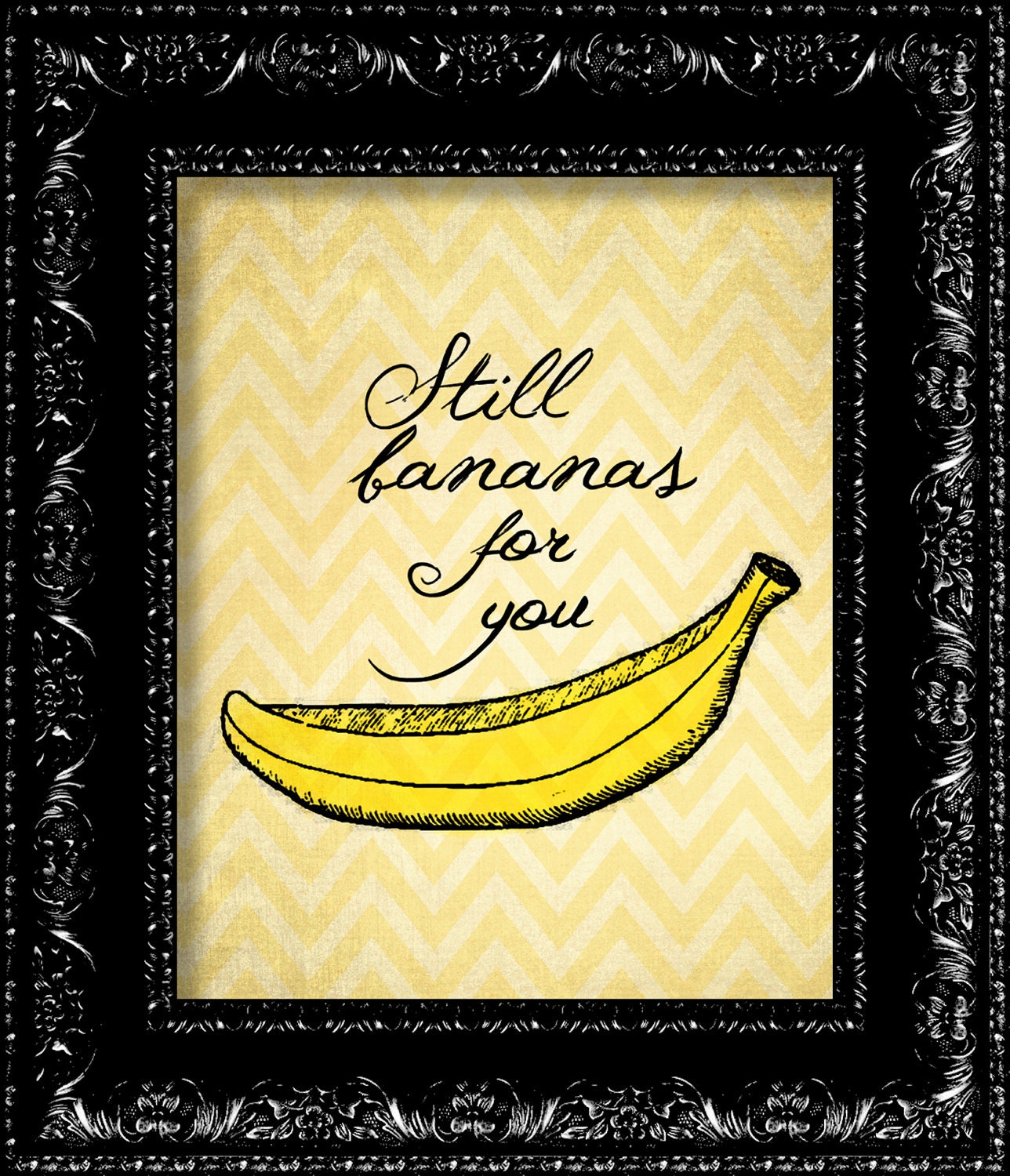 Still Bananas Over You - Letterpress Style Word Art  - Vintage Retro Inspired - Collage Art Print -  8x10  - Art Print Poster