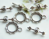 20X16mm Antique Silver Round Floral Toggle Clasp Sets, 5 Sets