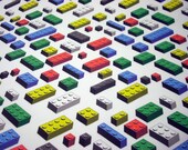 Bricks Fabric Yard - lego inspired quilting cotton on white - geek crafts