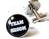 Team Groom Cufflinks - College Back To School Font - wedding day keepsake gift for the groomsmen