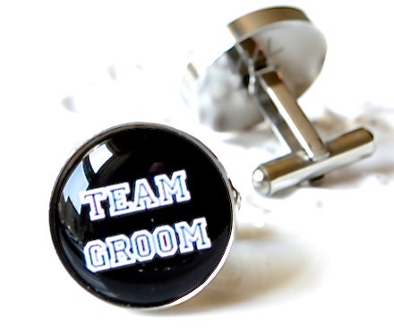 Team Groom Cufflinks - College Back To School Font - wedding day keepsake gift for the groomsmen