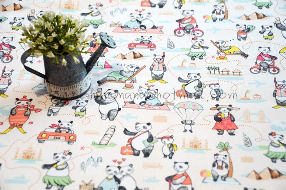 15004A - 1 yard Vinyl Waterproof Fabric - Panda - White