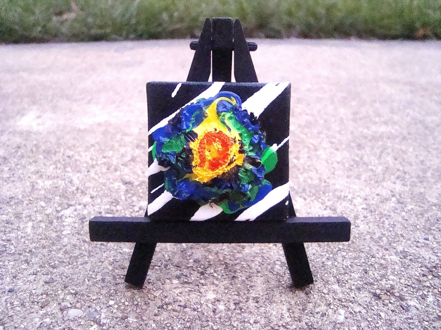Mini Art Mini Canvas Mini Easel Original Painting Mixed Media Black and White