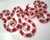 5 Whimsical Curves Beaded Christmas Ornament Hooks - Funky Candy Cane Red and White