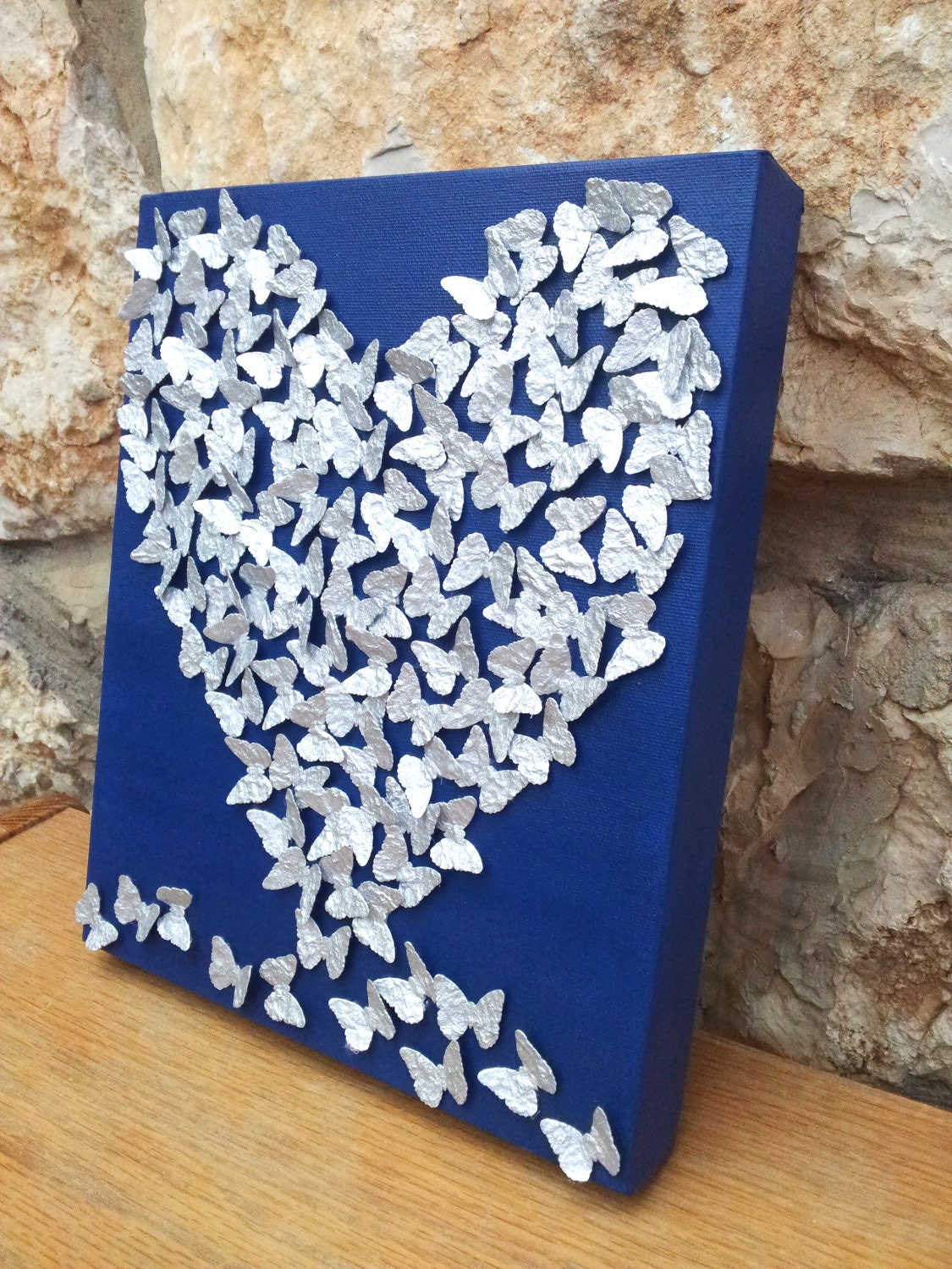 Romantic Silver Butterfly Heart / 3D Butterfly Art / Wedding Gift / 1st Anniversary / 25th Anniversary / Birthday / Housewarming Gift