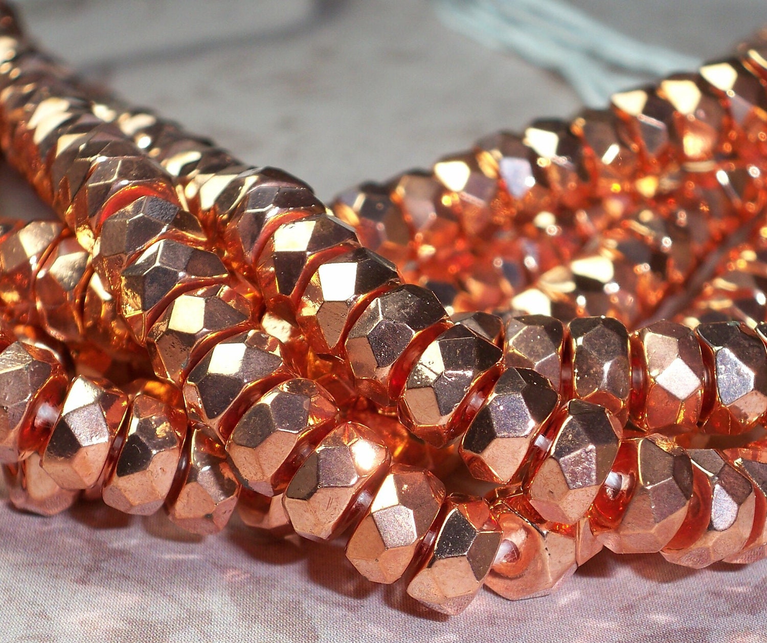 Copper Bead 6x3mm Czech Glass Faceted Rondelle Spacer SHINY NEW PENNY (20)