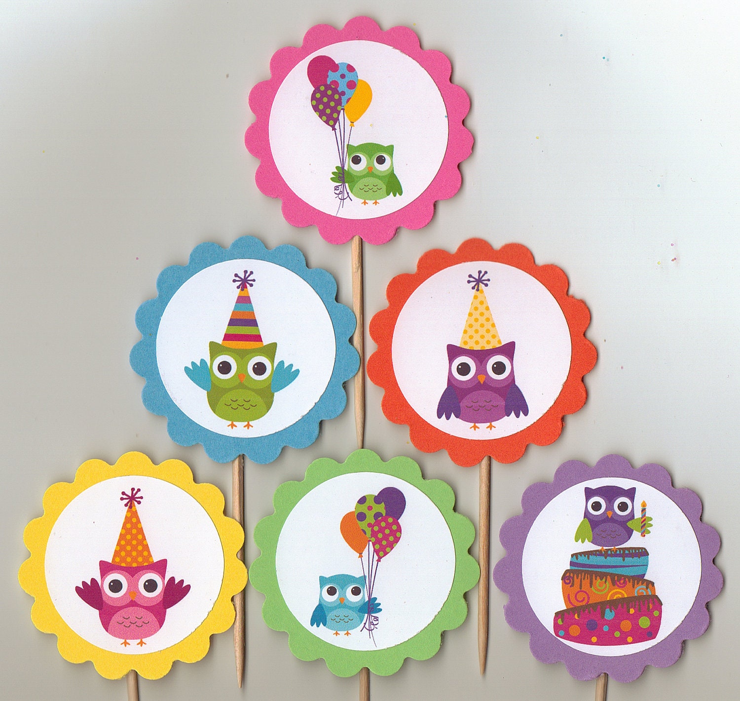 Owl Cute Little Cupcake Toppers or Tags Birthday Party Look Whooo's One Two Three