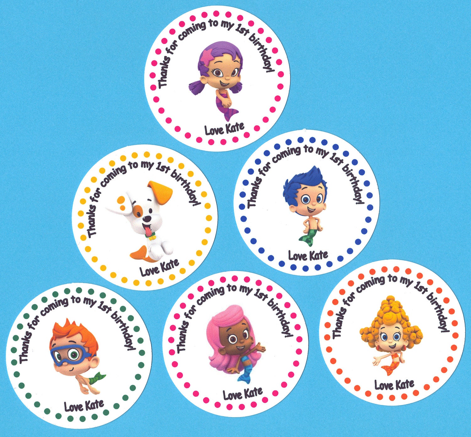 Bubble Guppy Guppies Birthday Party Personalized Stickers Set of 20 Great for goodie favor treat bags invitations and thank you notes
