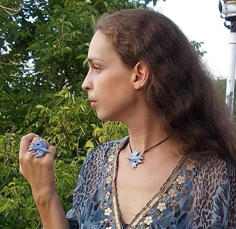 Blue bird  necklace , ceramic jewelry , ceramic  pendant.