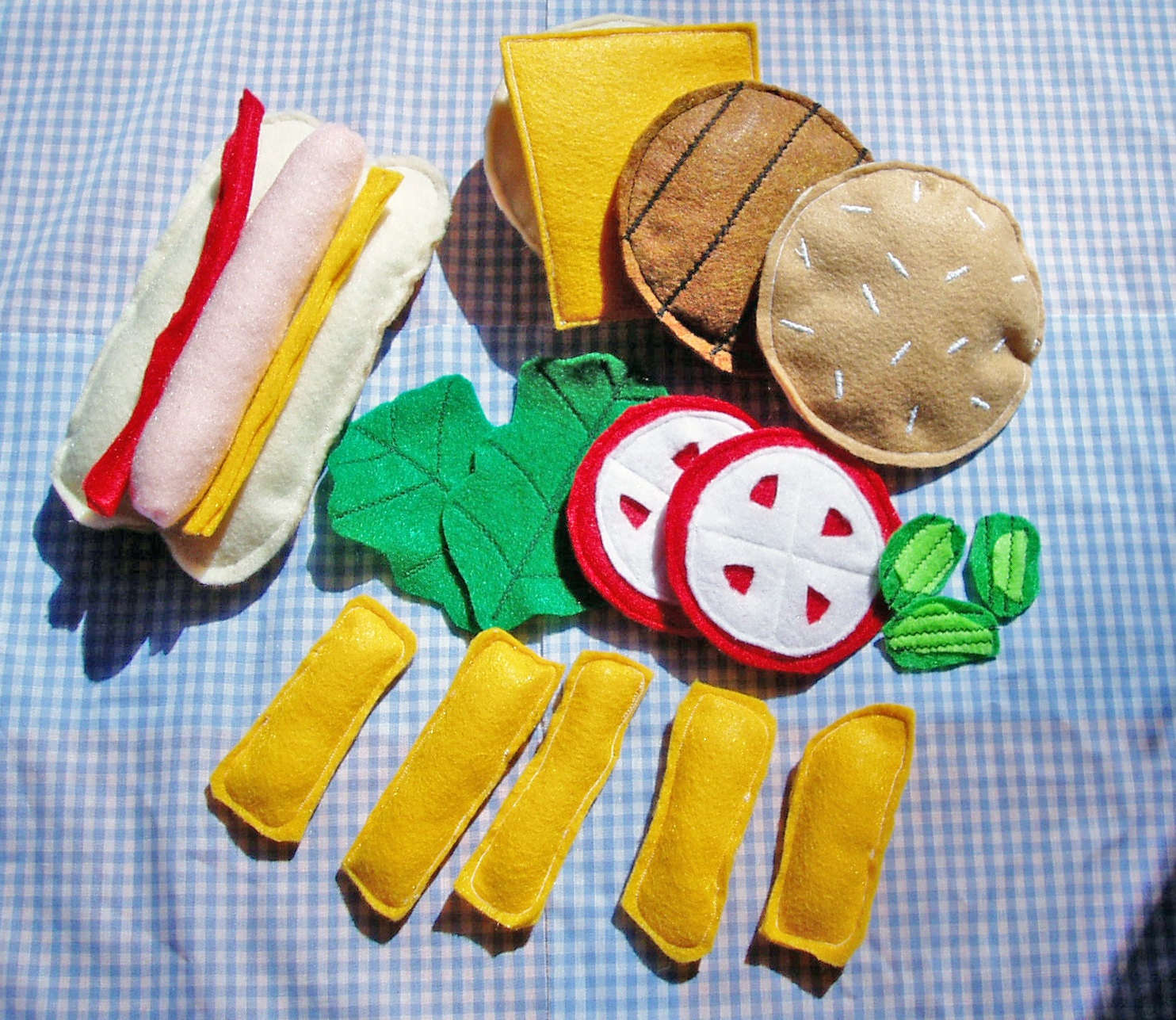 Felt Food BBQ Set Hamburger, Hot Dog, Fries - Play Food