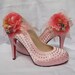 Fabulous pink flower decorated rhinestone shoes for wedding or party