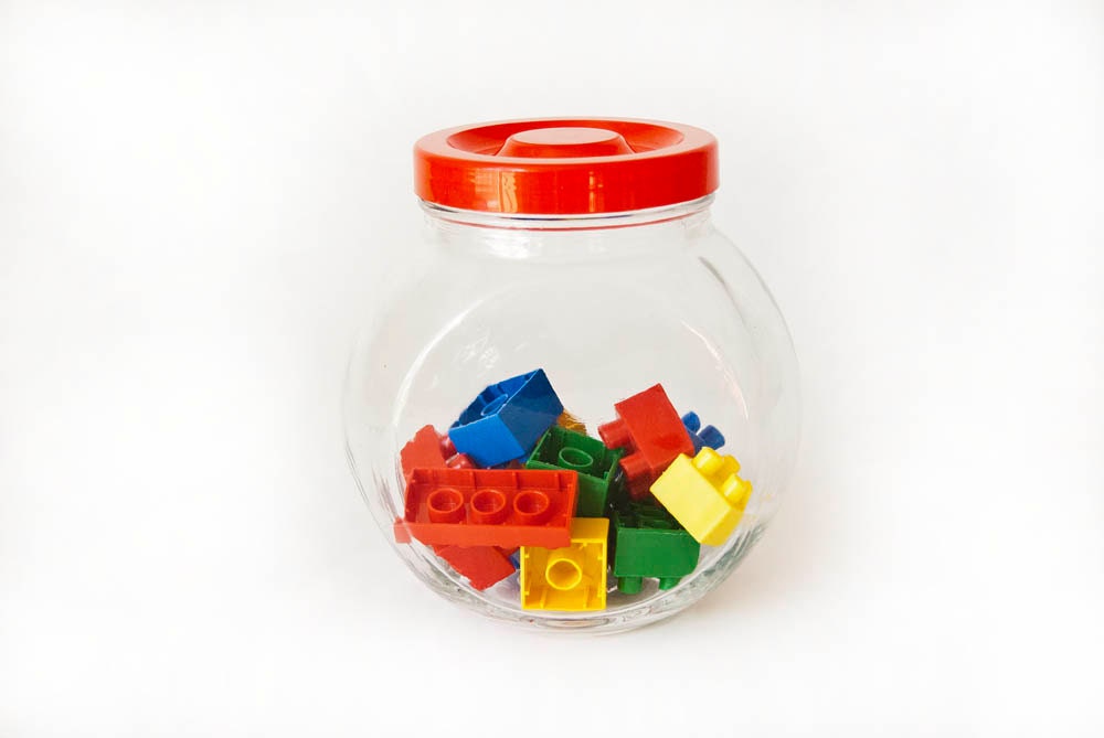 Glass Cookie Jar- Canister-Storage- with Red Lid