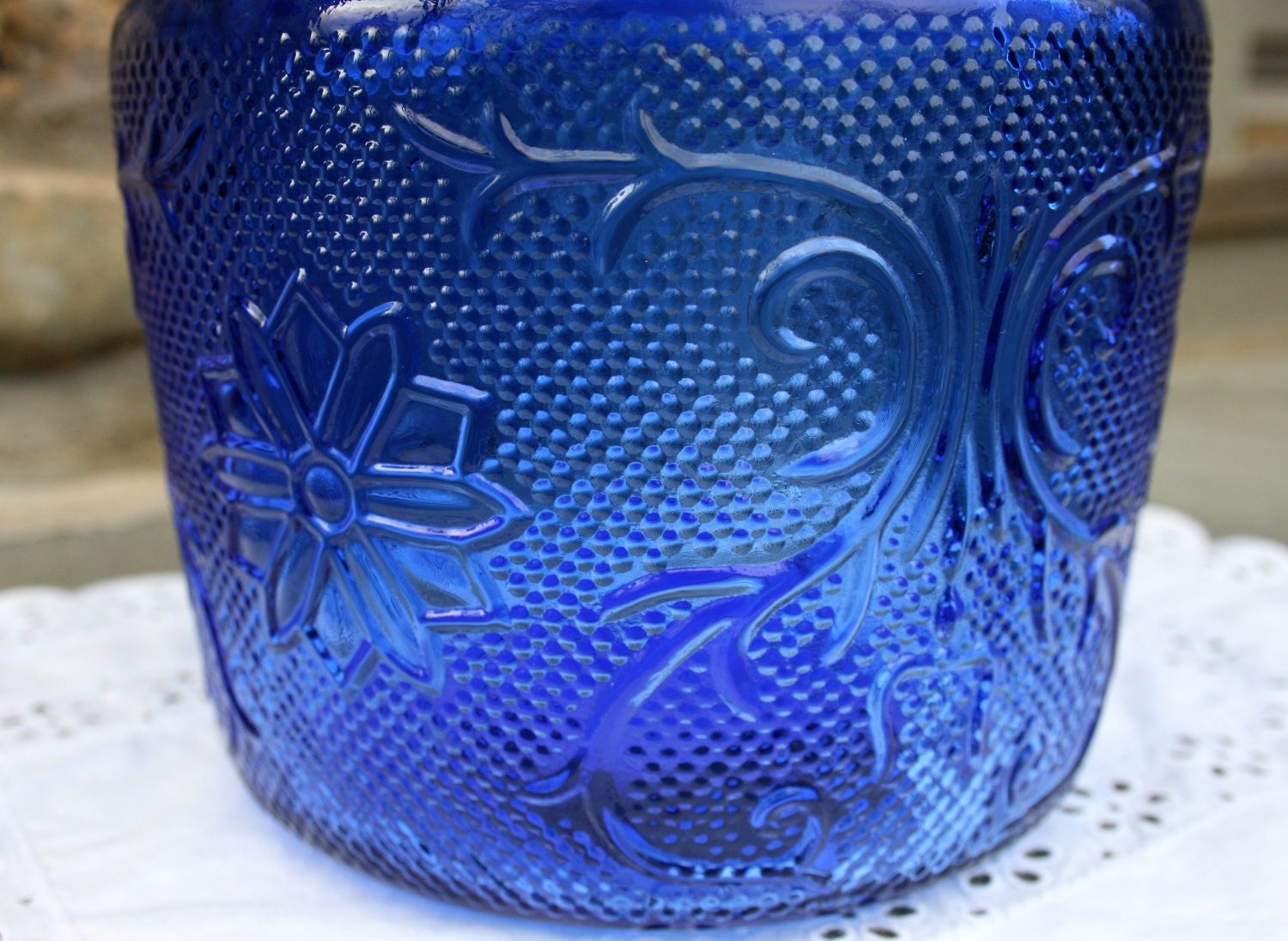 Vintage Cobalt Blue Cookie Jar or Snack Jar or Biscuit Barrel with Lid