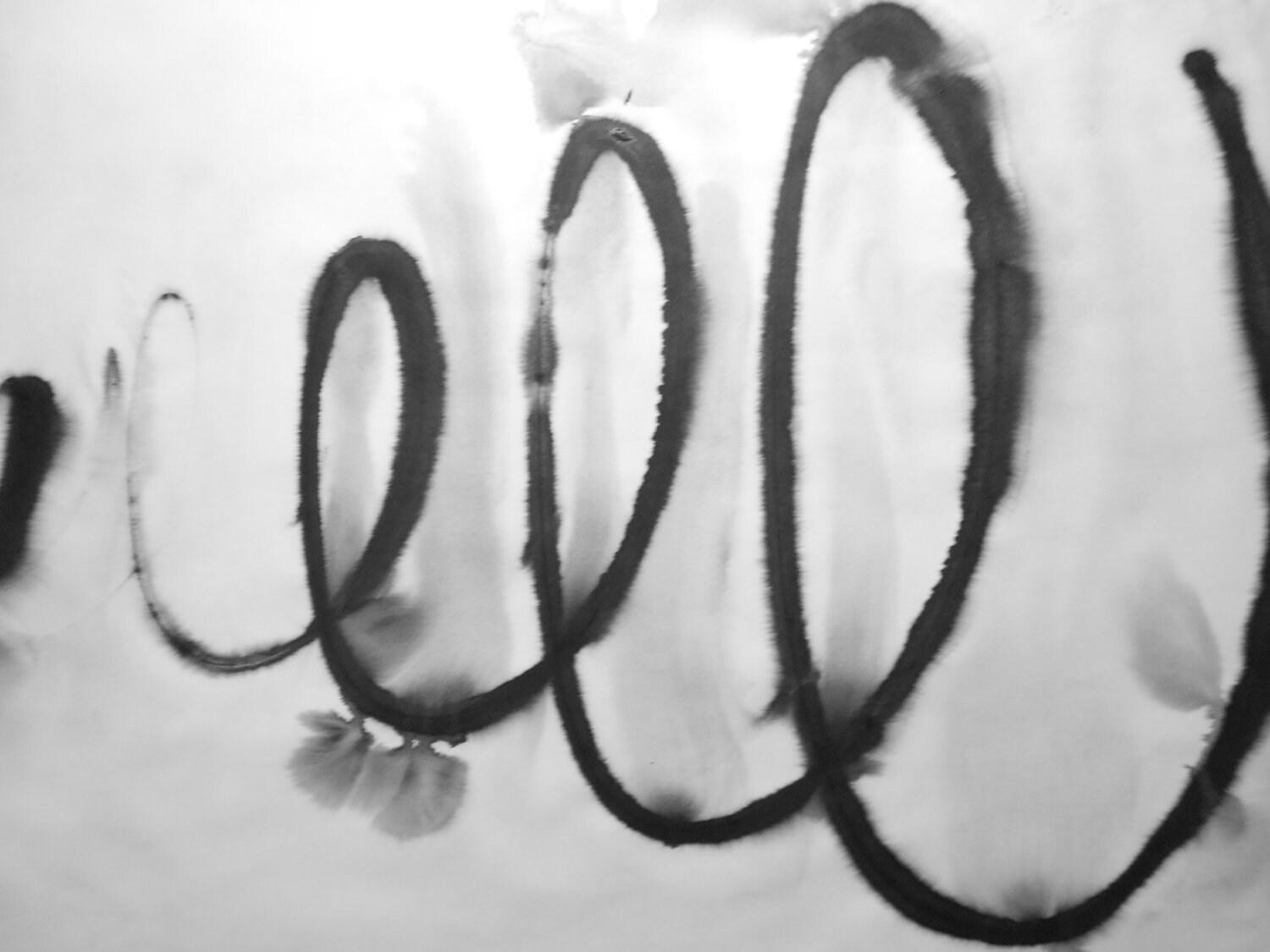 Original Artwork Contemporary Black and White Abstract Ink Wash Painting 16.5x23.4 "Ribbon " - Manjuzaka