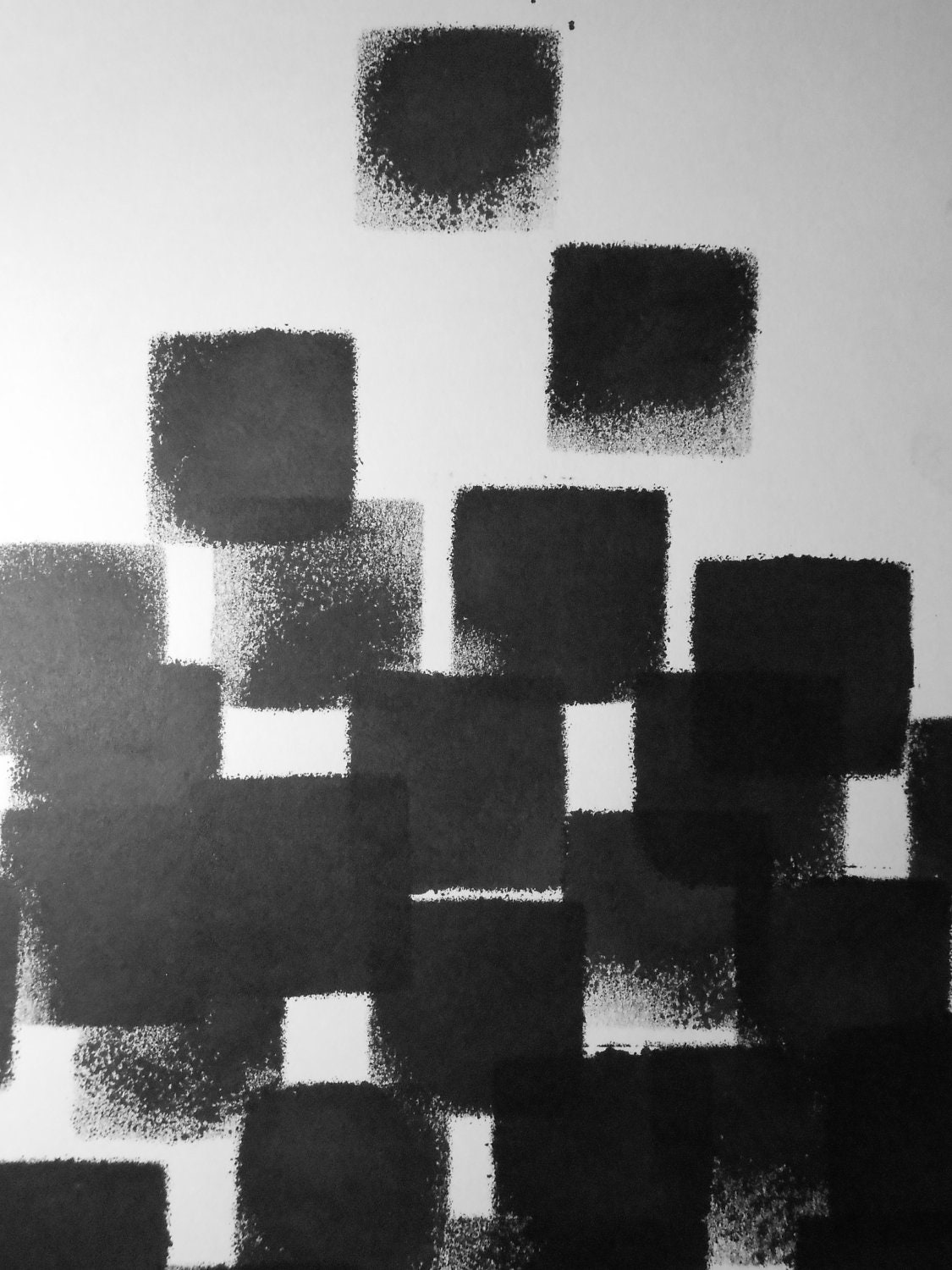 A3 Contemporary OOAK Black and White Modern Fine Art Ink Painting 11.7x16.5 "Cube I" - Manjuzaka
