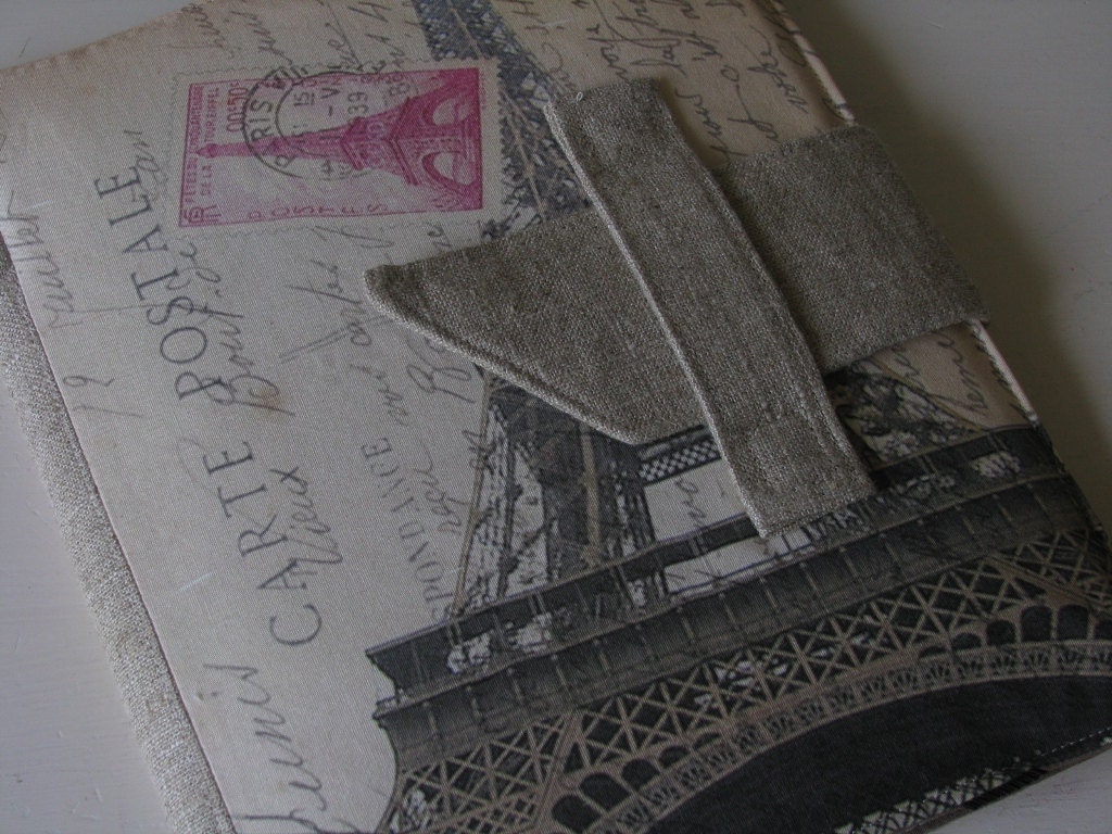 iPad Cover with vintage French postcard  of the Eiffel Tower with built-in stand Free shipping in the U.S.