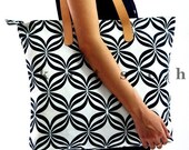 Black Oxford Leather Straps Cotton Canvas Tote