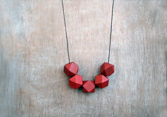 Wooden  Geometric Necklace Red