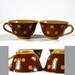 2 Lovely FRENCH brown coffee cups with yellow DOTS Sarreguemines - Mid CENTURY