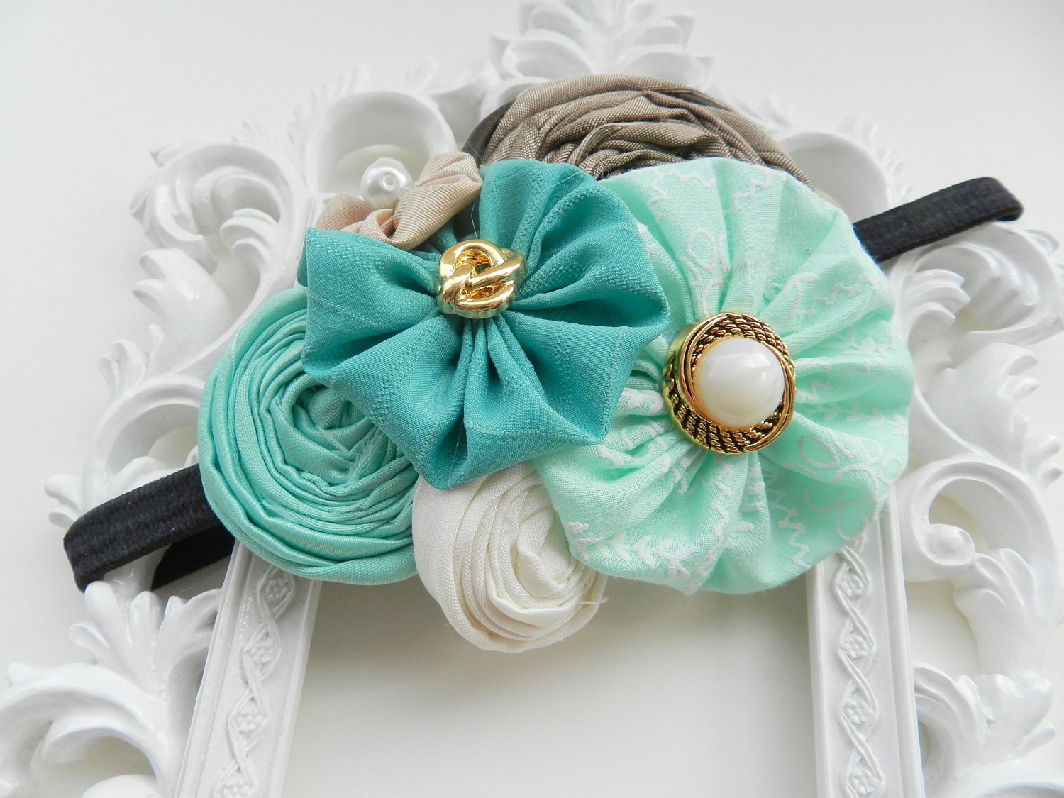 Baby Headband, Mint Green Headband, Newborn Flower Headband, Aqua Headband, Bridesmaid Hair Clip
