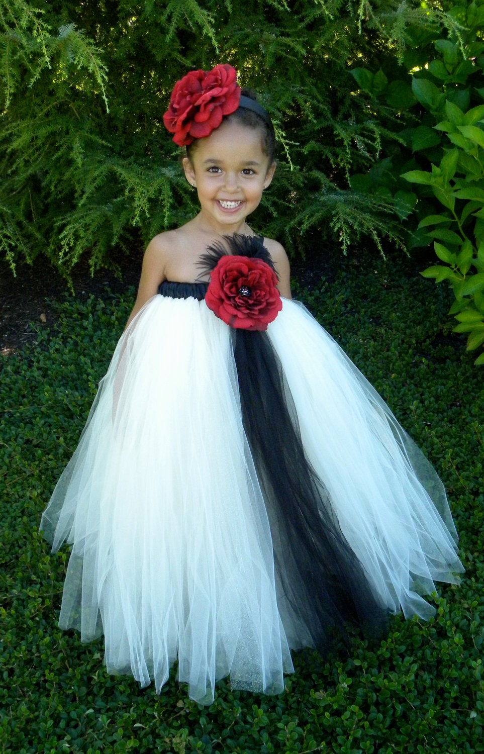Flower Girl Tutu Dress - Ivory & Black - Evening Elegance - 5-6 Youth Girl Il_570xn