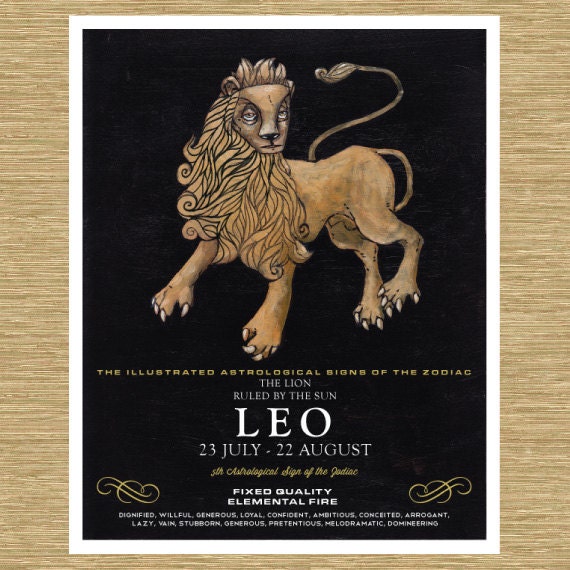 Illustrated Zodiac Leo the Lion 8" x 10"