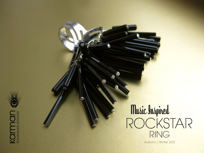 Rockstar Ring. Stylish extravagant piece made from tube shaped Czech glass beads.