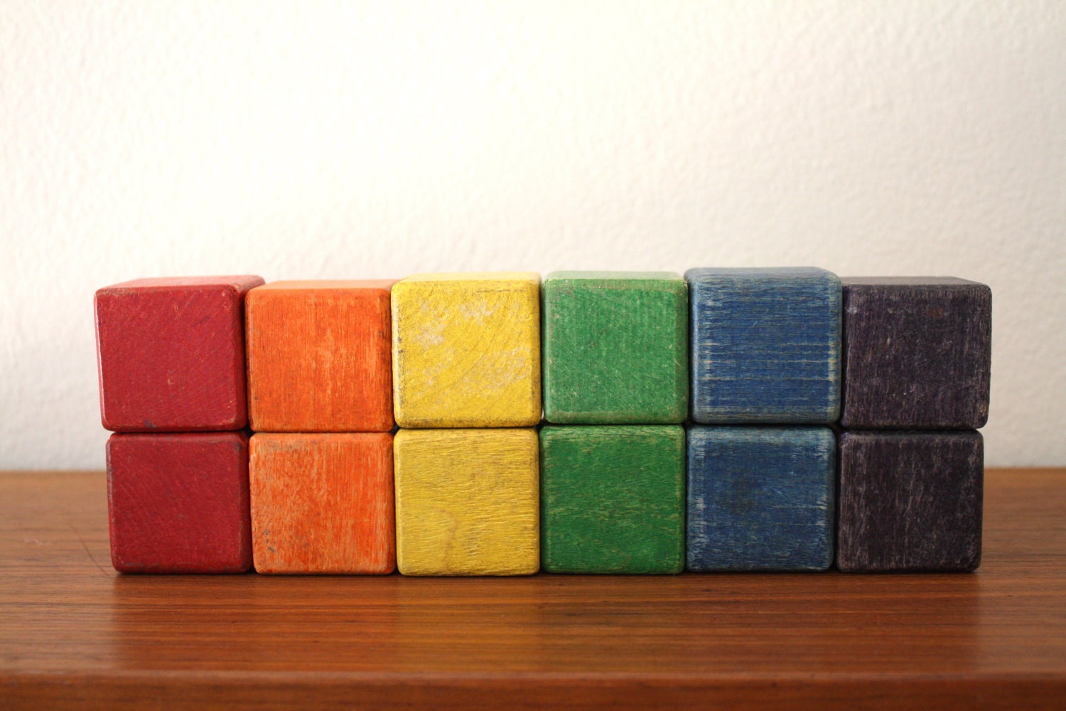 Rainbow Wooden Cube Blocks, Large 1 3/4 inches, Set of 12 - 1SweetDreamVintage