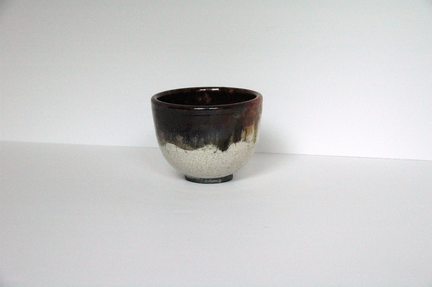 For the One I Love  --  Raku Fired Tea Cup - Red Bronze & White Crackle