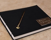 Elegant Black Guestbook with Pen and stand - Personalized Monogram -  Coptic Stitch Binding