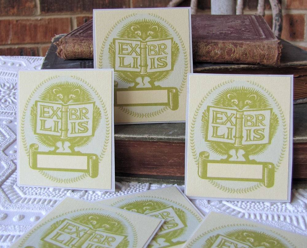 Bookplate Stickers- Vintage Inspired- Hedgehog with Book
