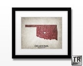 Oklahoma State Map - Home Town Love Art - Choose your City & Color - Original Custom State Art Print 11x14