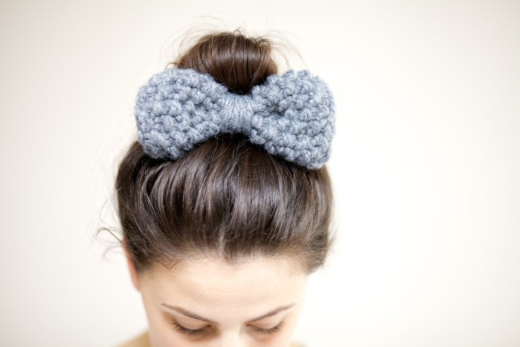 Hair Bow - Bow Hairband - Chunky Knit Bow Hairband - Slate Grey - Customisable