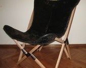 ORIGINAL BUTTERFLY CHAIR "Tripo" Hand Made Wooden Frame Cowhide Cover Cow Skin Hide Chairs